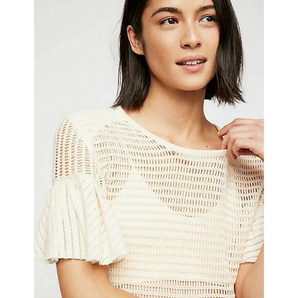NWT FREE PEOPLE Babes Only Sweater Tee Sheer Open Weave in Cream - Picture 3 of 16